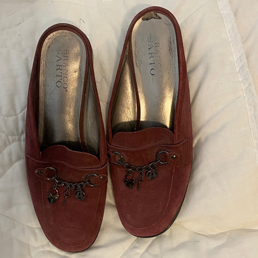 Franco Sarto Women's Burgundy Mules with Charm Detail